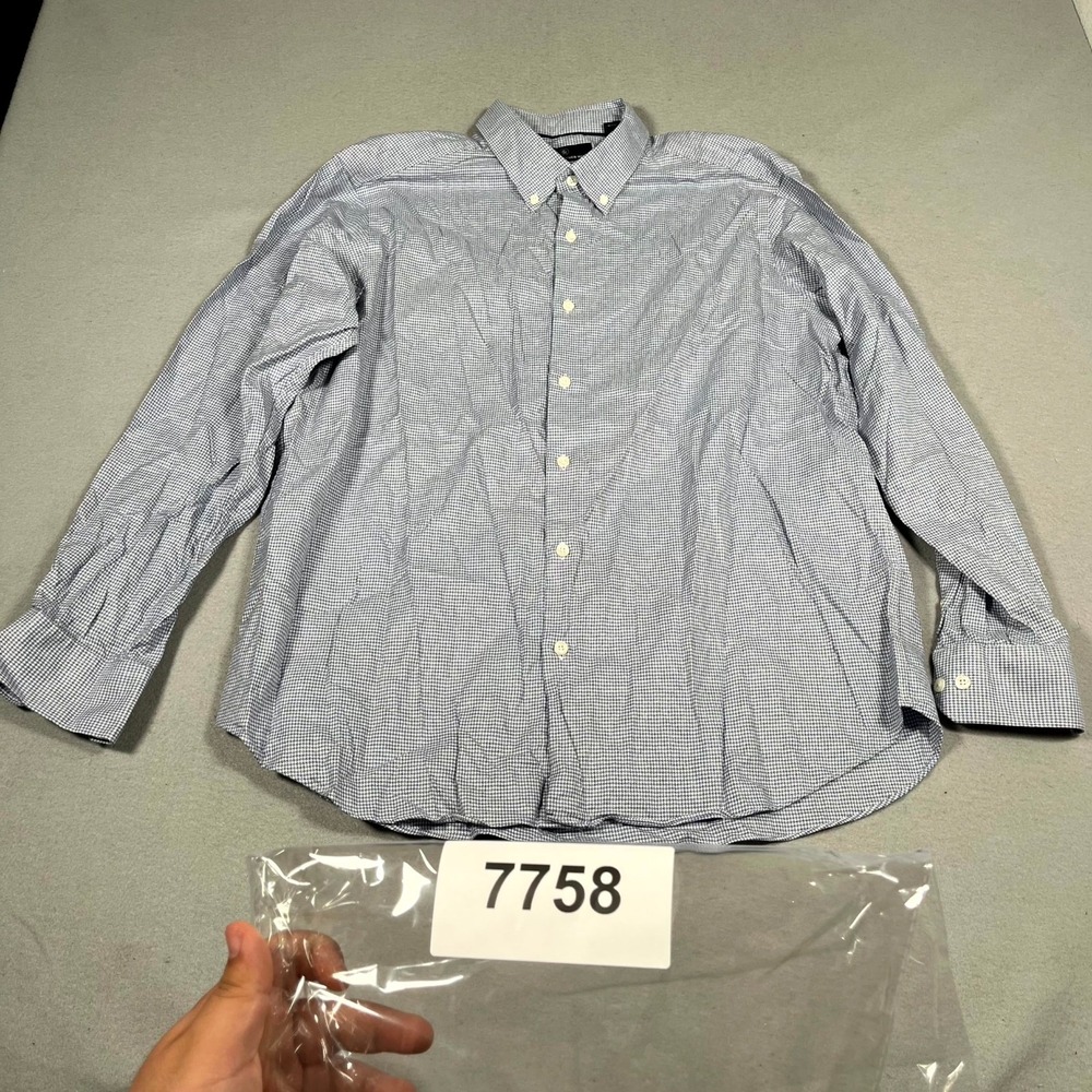 Hart Schaffner Marx Shirt Mens XL Blue White Houndstooth Cotton Button‎ Down